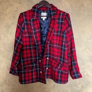 Autres Filles Plaid Boucle Tweed Oversized Open Front Blazer